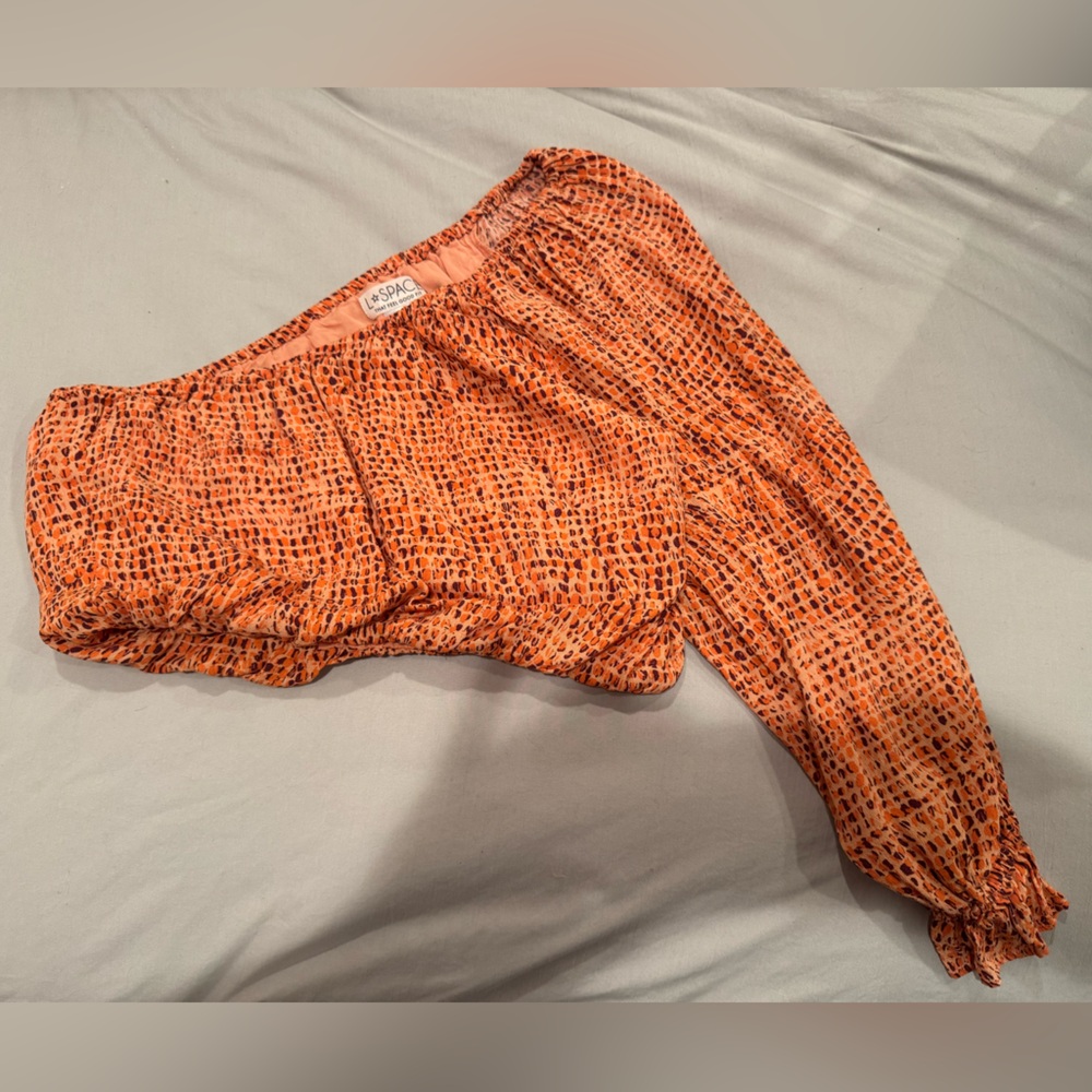 L*Space Revolve Nia Vibrant Orange Patterned One Shoulder Top
